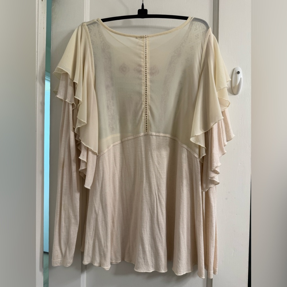 FREE PEOPLE La Cienega Cream Ruffle Top Boho Embroidered NWOT - Picture 6 of 6